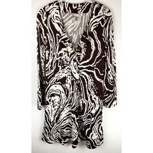 Diane von Fuerstenberg dress abstract pattern 100% Silk DVF Brown Cream Shift 4.